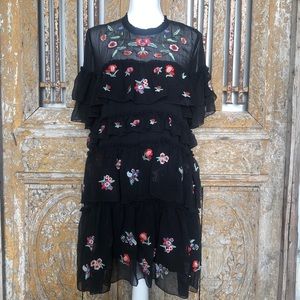 ALPHA & OMEGA Black Ruffled Embroidered Dress M